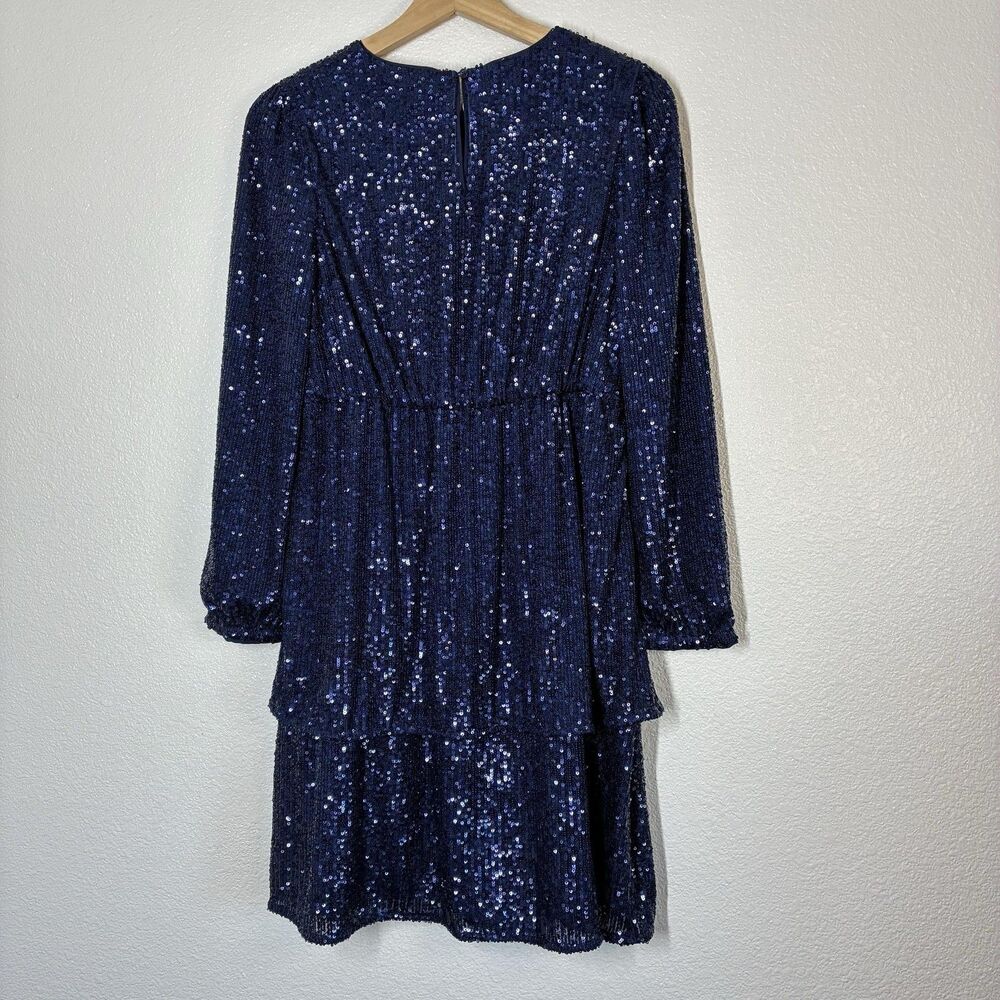 Vineyard Vines Dress Girls L Blue Sequin Fit & Flare Tiered Long Sleeve Party - Picture 8 of 16